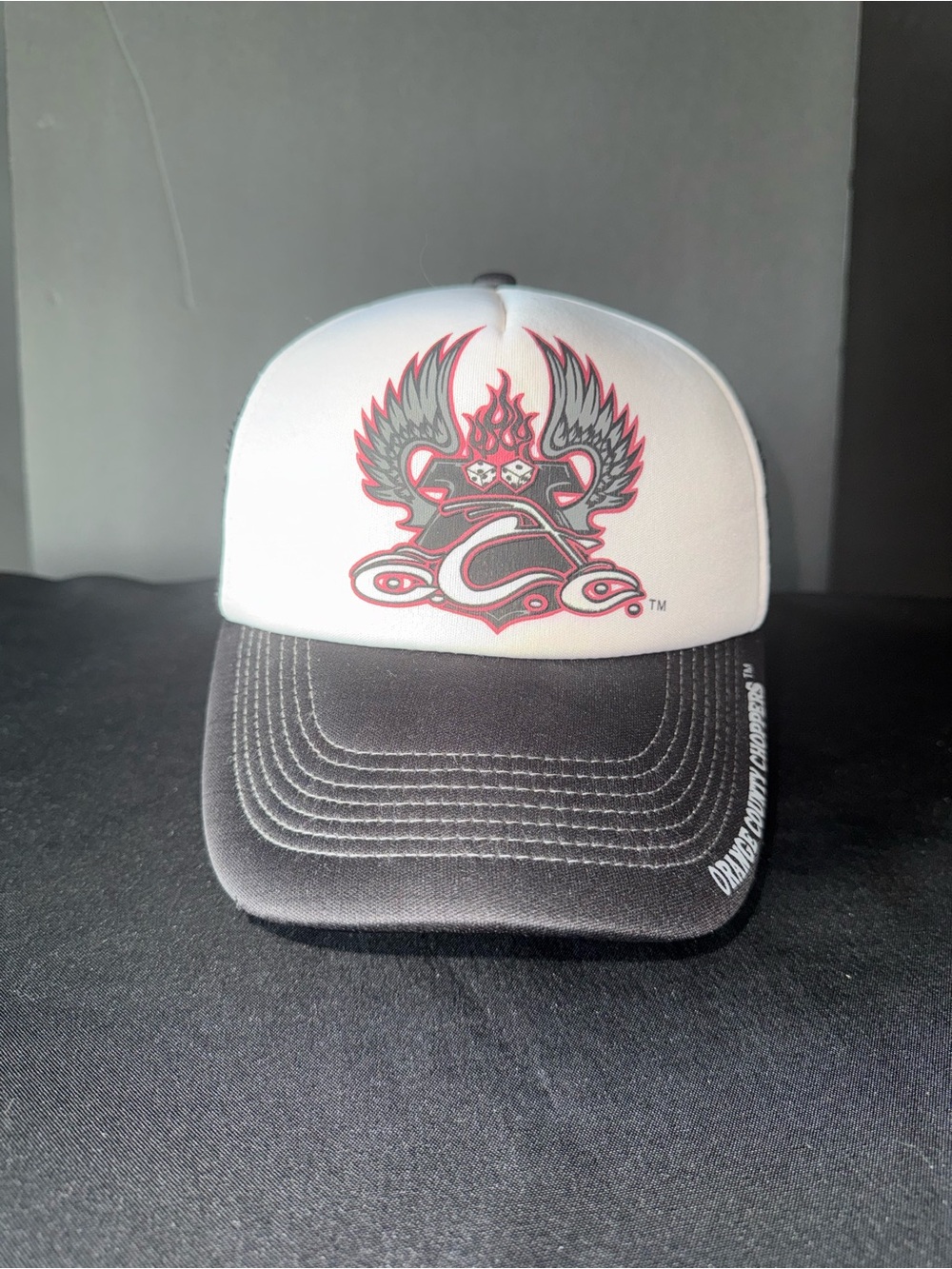 Y2K Orange County Choppers OCC Trucker Hat Snapback Black White Biker
